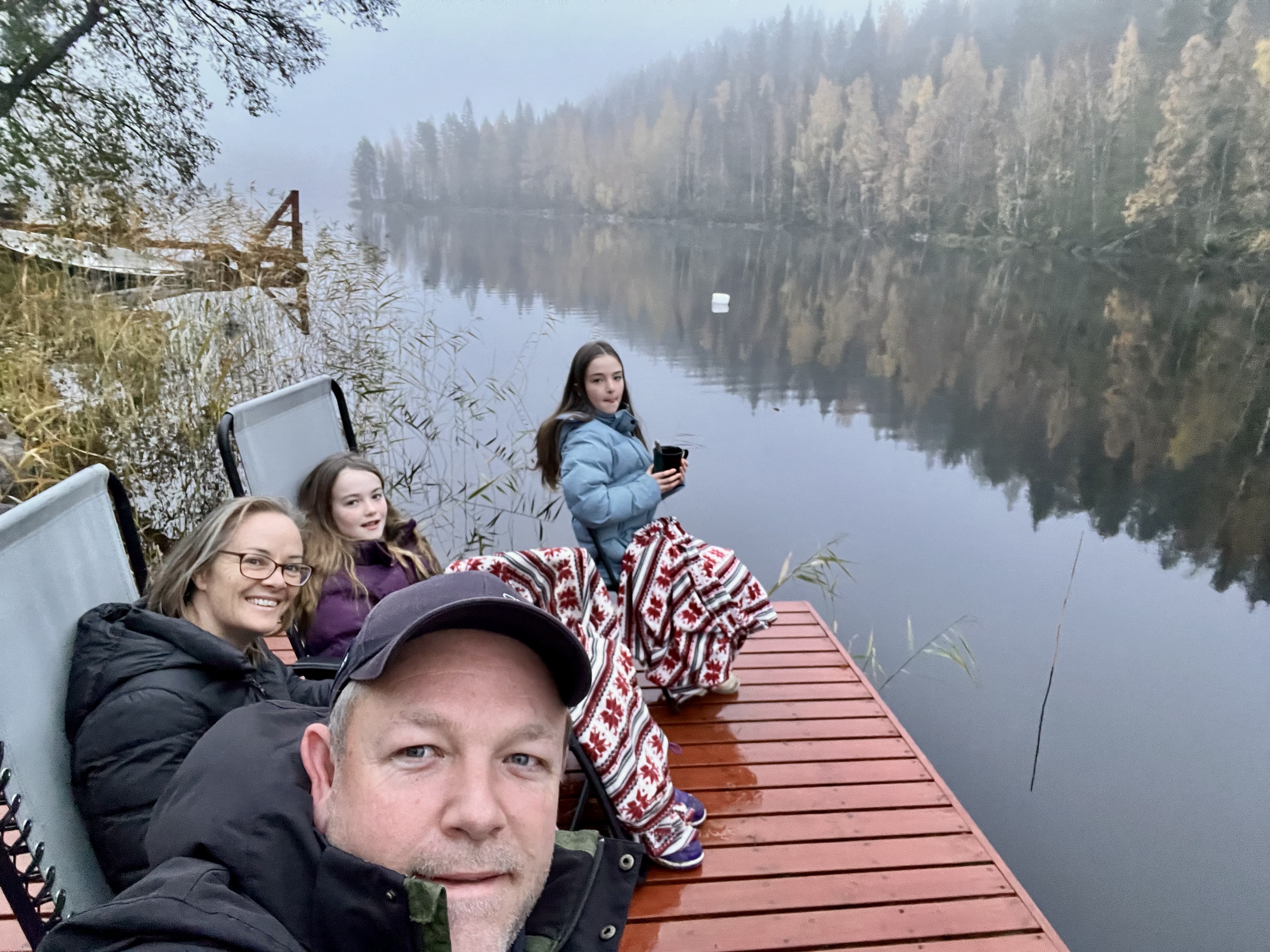 The Schmidt family by the lake in Finland